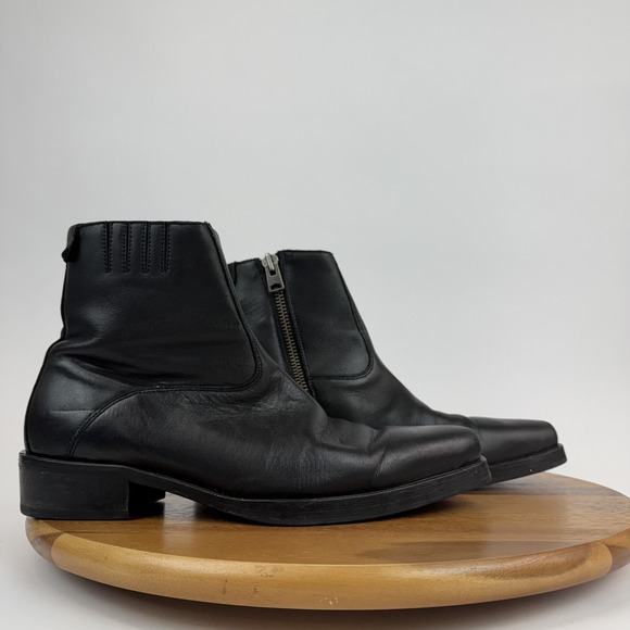 Mens Allsaints Booker Black Leather Casual Formal Zip Ankle Boots Size 10 M GUC - Picture 1 of 9